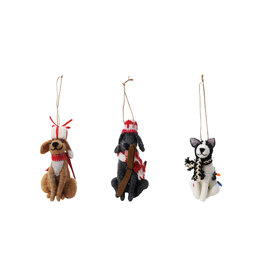 4"H-5"H Wool Felt Dog Ornament Multi Color, 3 Asst