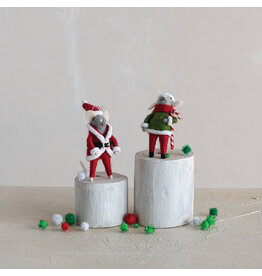 4-1/4"H Wool Felt Santa/Elf Mouse Ornament, 2 Asst