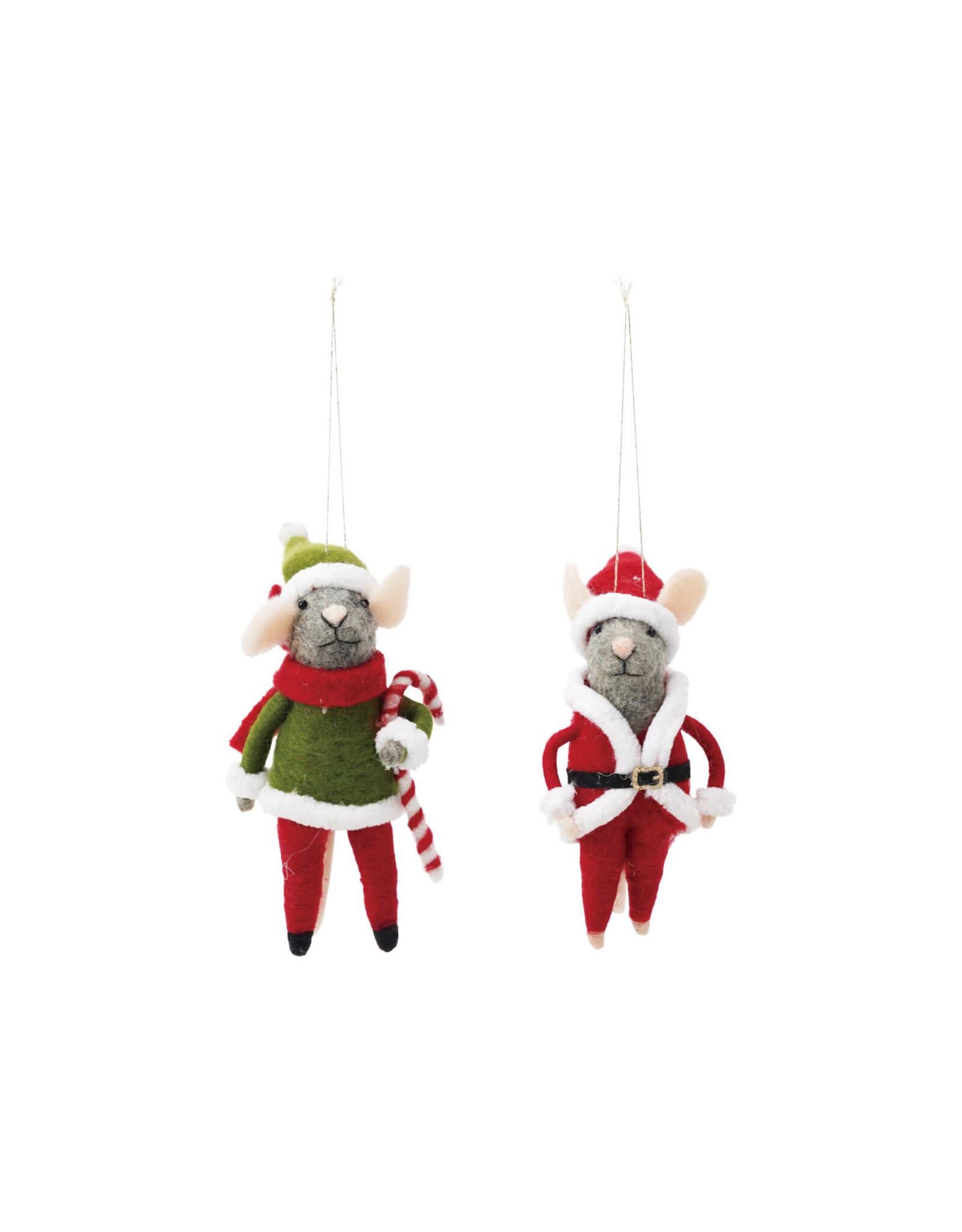 4-1/4"H Wool Felt Santa/Elf Mouse Ornament, 2 Asst