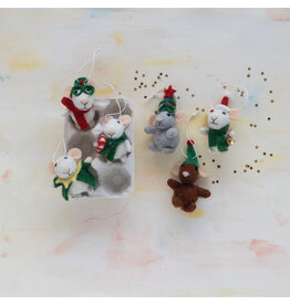3"L Polyester & Wool Mouse Ornament 6 styles, each