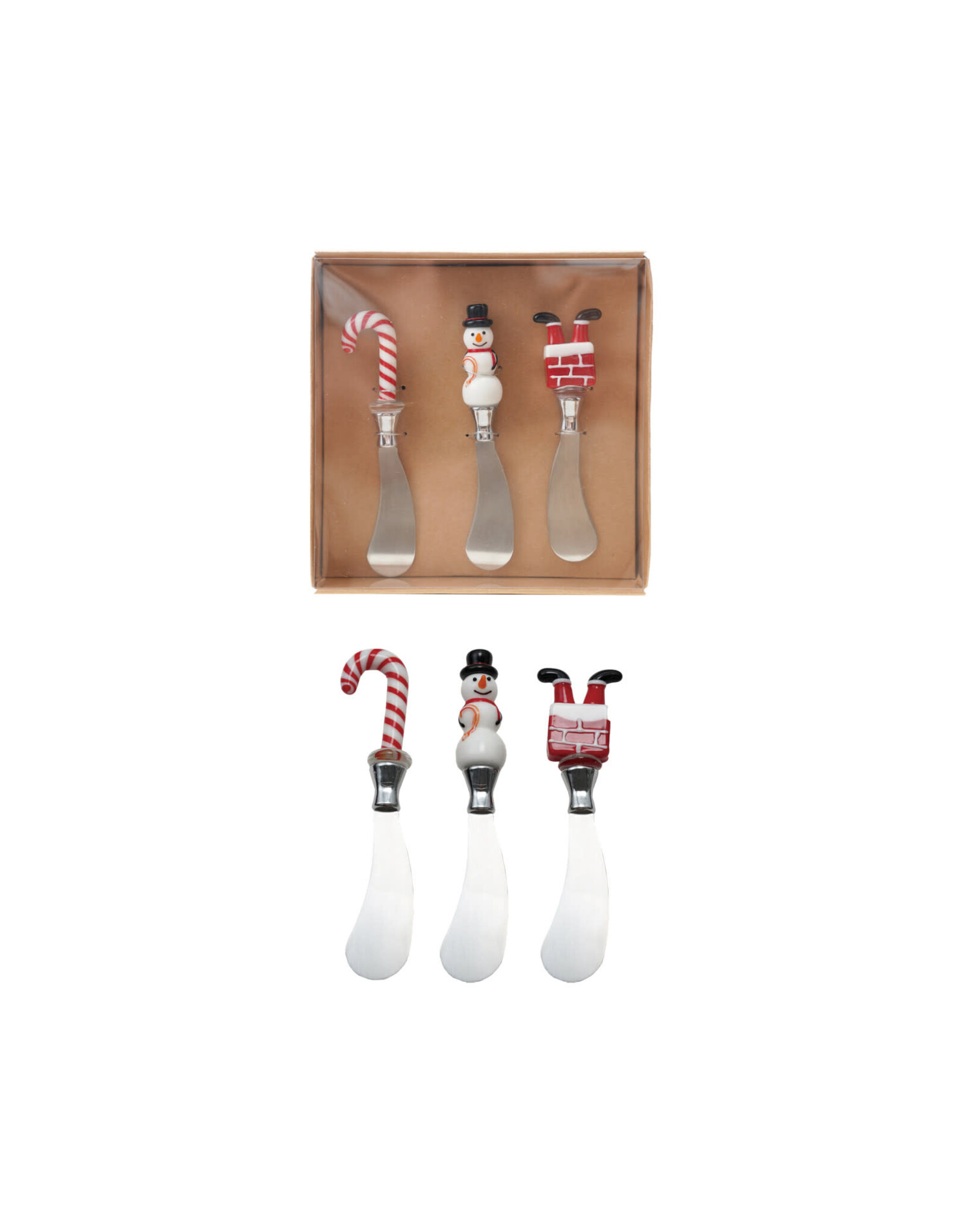 S/3 6.75"L Spreader w Glass Handle Canape Knife, Cactus