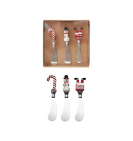 S/3 6.75"L Spreader w Glass Handle Canape Knife, Cactus