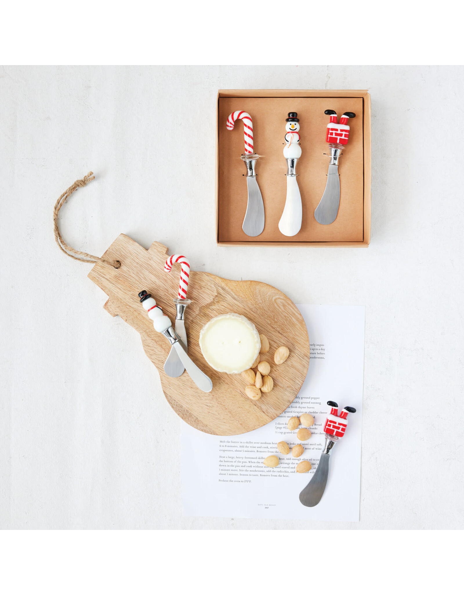 S/3 6.75"L Spreader w Glass Handle Canape Knife, Cactus