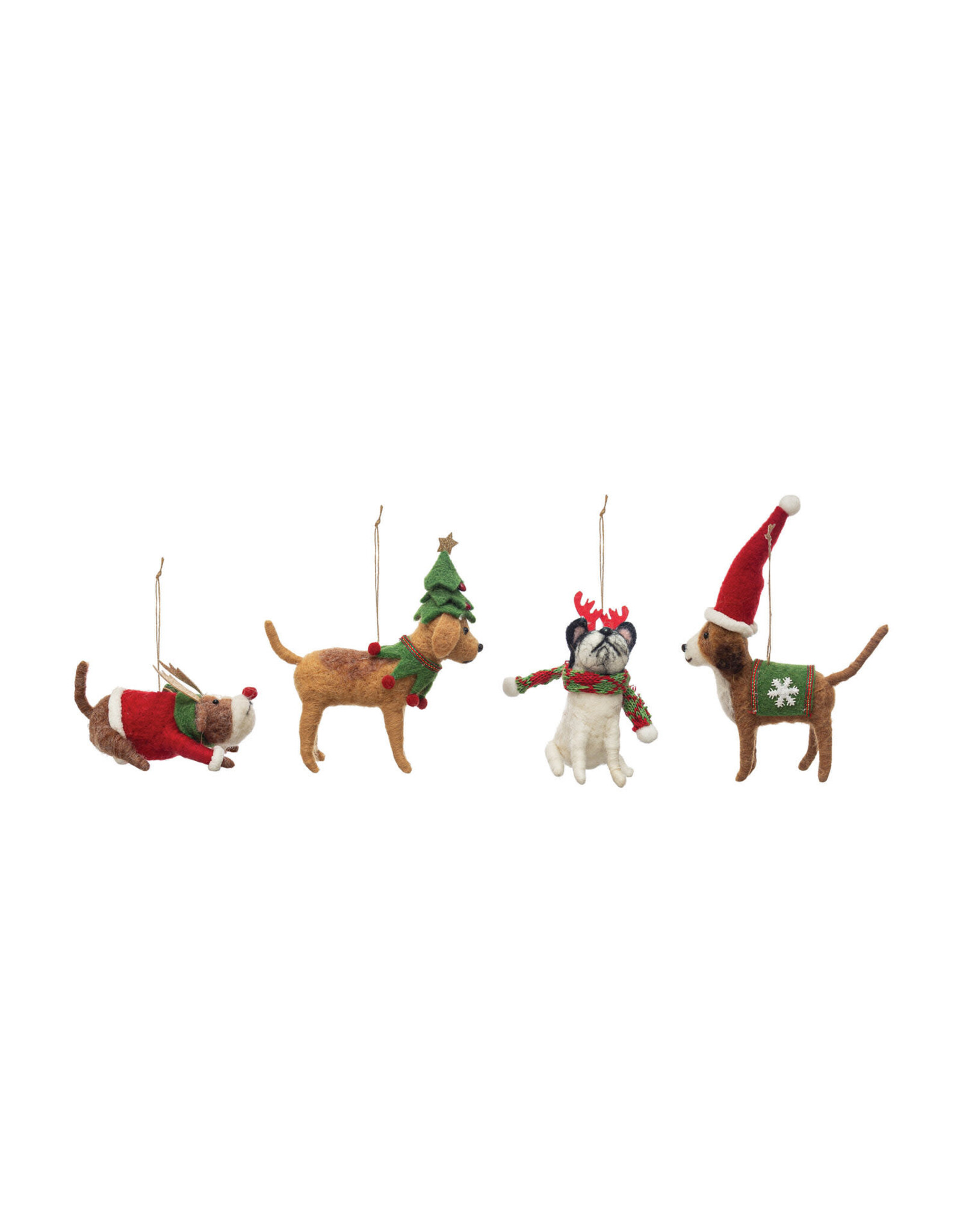 2-3/4"H - 5-3/4"H Wool Felt Dog in Holiday Outfit Ornament, 4 Styles EACH XS1567A