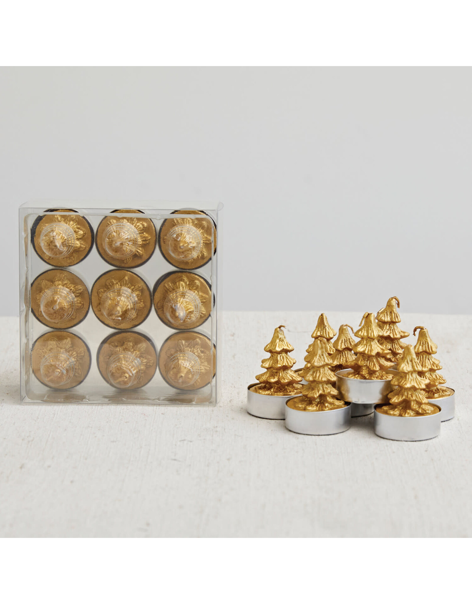 1-1/2" Round Unscented Tree Tealights, Gold Color, Set of 9 XS3533