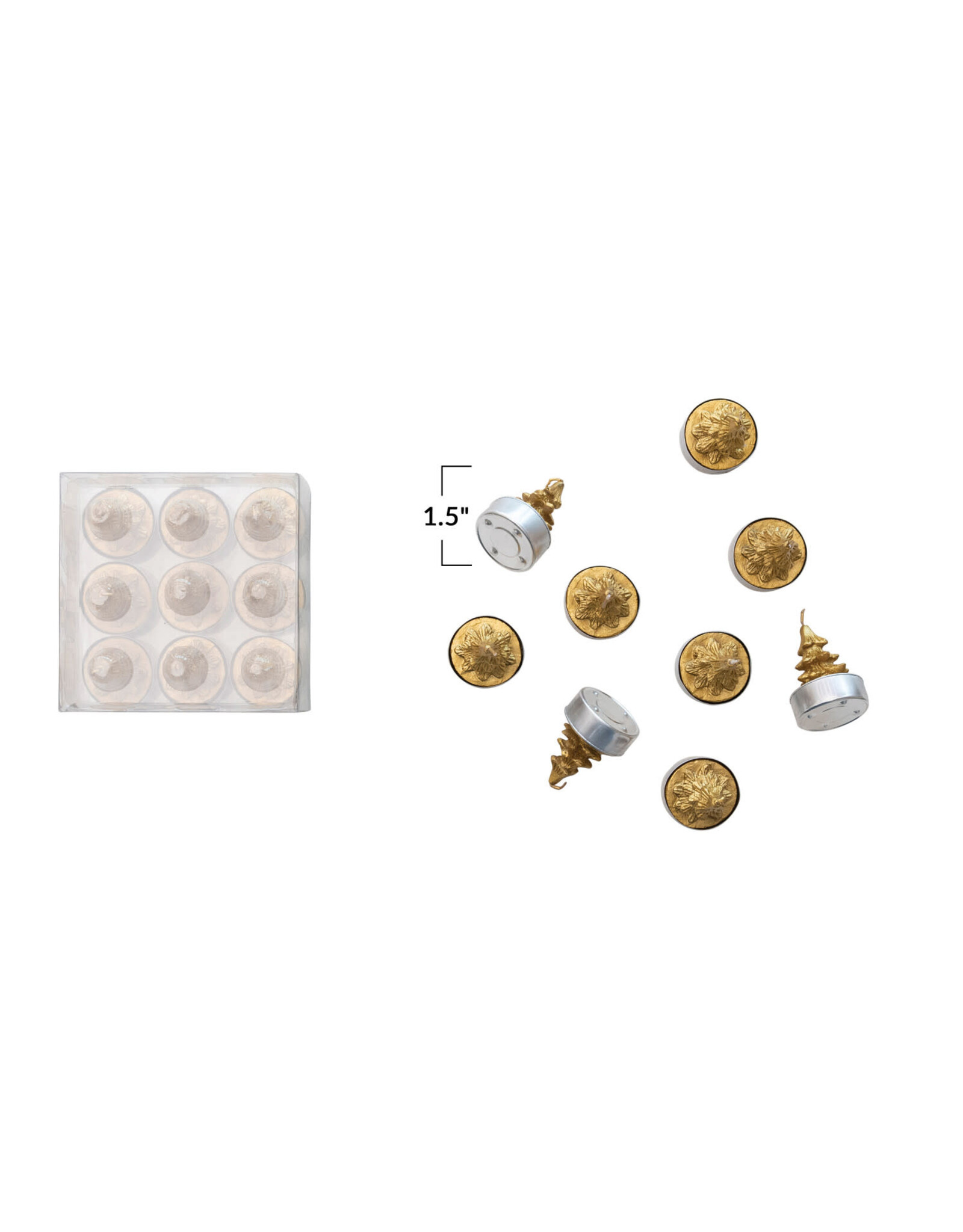 1-1/2" Round Unscented Tree Tealights, Gold Color, Set of 9 XS3533