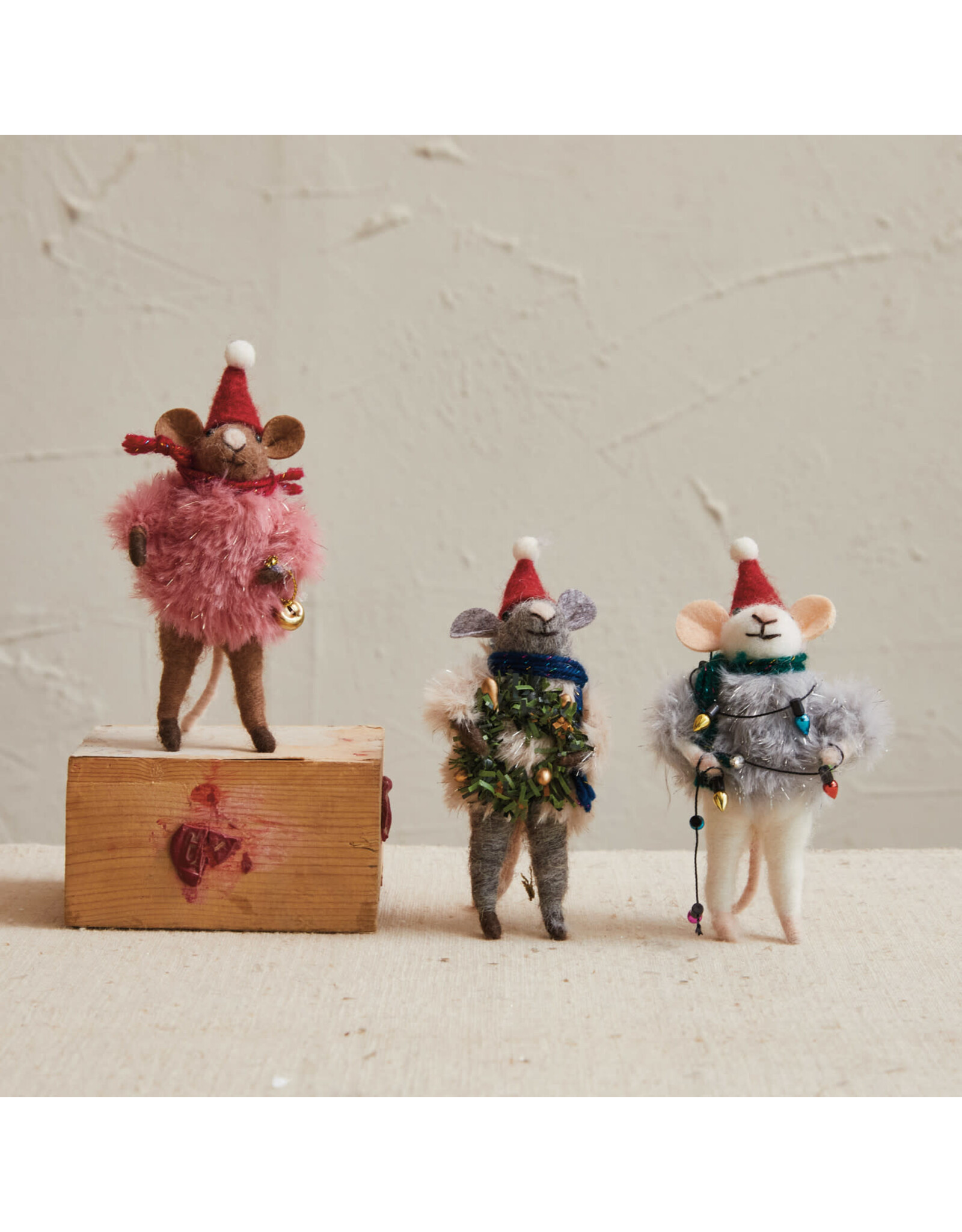 5.5" Wool Felt Mouse w/ Faux Fur Sweater, 3 Styles,  Each  XS6636A