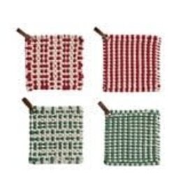 Cotton Crocheted Pot Holder with Leather Loop, 2 Colors, 2 Styles XS9136A