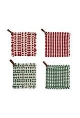 Cotton Crocheted Pot Holder with Leather Loop, 2 Colors, 2 Styles XS9136A