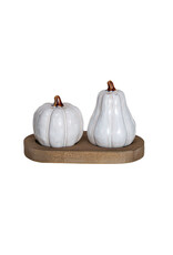 Stoneware Salt & Pepper Shakers w/ Wood Tray, Set of 3 CF3900