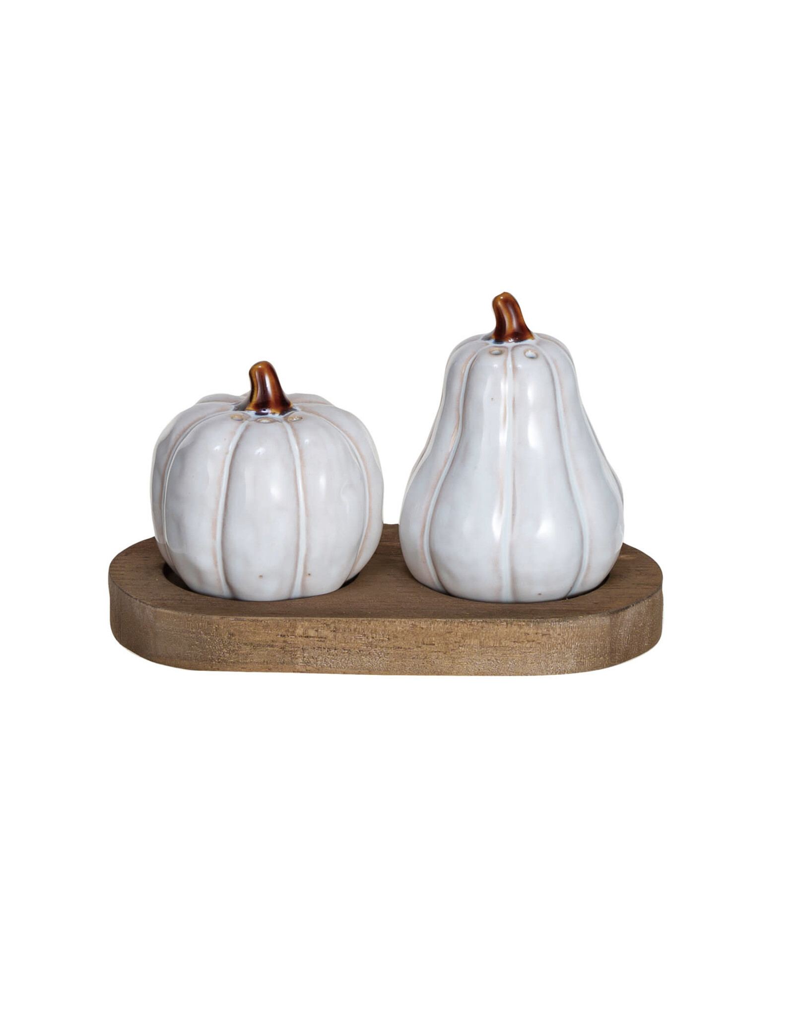 Stoneware Salt & Pepper Shakers w/ Wood Tray, Set of 3 CF3900