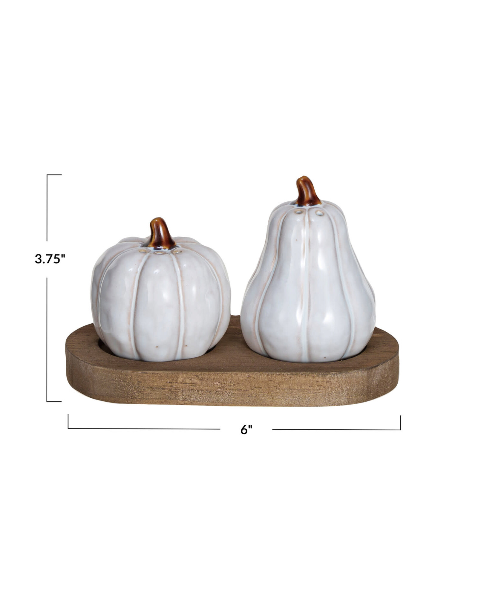 Stoneware Salt & Pepper Shakers w/ Wood Tray, Set of 3 CF3900