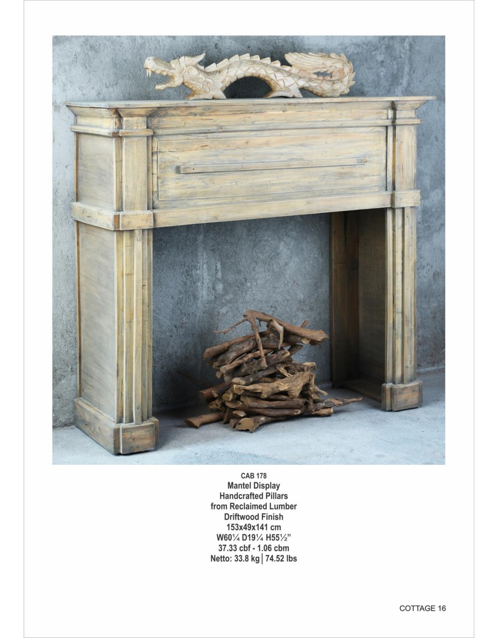 CAB178 Mantel Disply Handcrfted Pillars 60.2x19.2x55.5"H