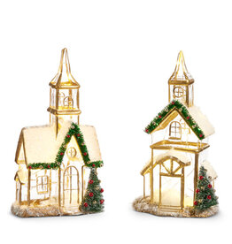 9" Lighted Gold Church 2 styles, each  4424591