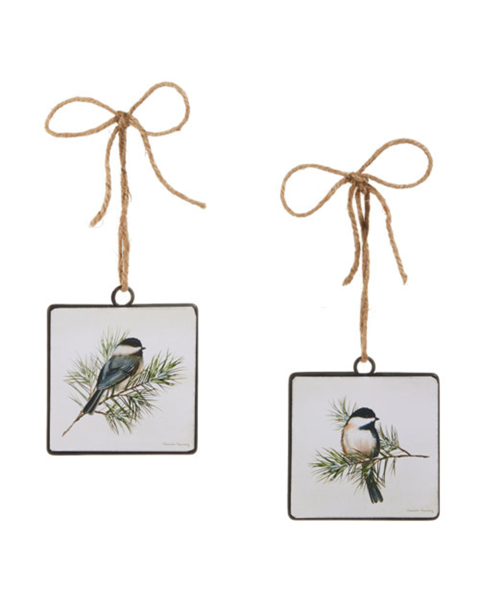 4" Chickadee on Branch Square Ornament  2 styles, each 4536551