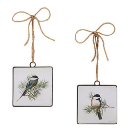 4" Chickadee on Branch Square Ornament  2 styles, each 4536551