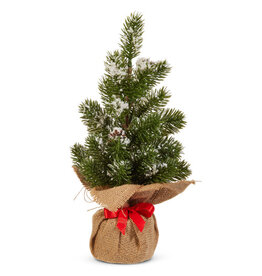 13" Snowy Pine Tree in Burlap Bag 4542076