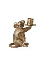 Cast Aluminum Mouse Taper Holder, Antique Gold  XS5455