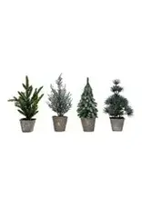 Faux Evergreen Tree in Paper Pot, Snow/Frost Finish, 4 Styles , each XS6411A