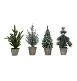 Faux Evergreen Tree in Paper Pot, Snow/Frost Finish, 4 Styles , each XS6411A