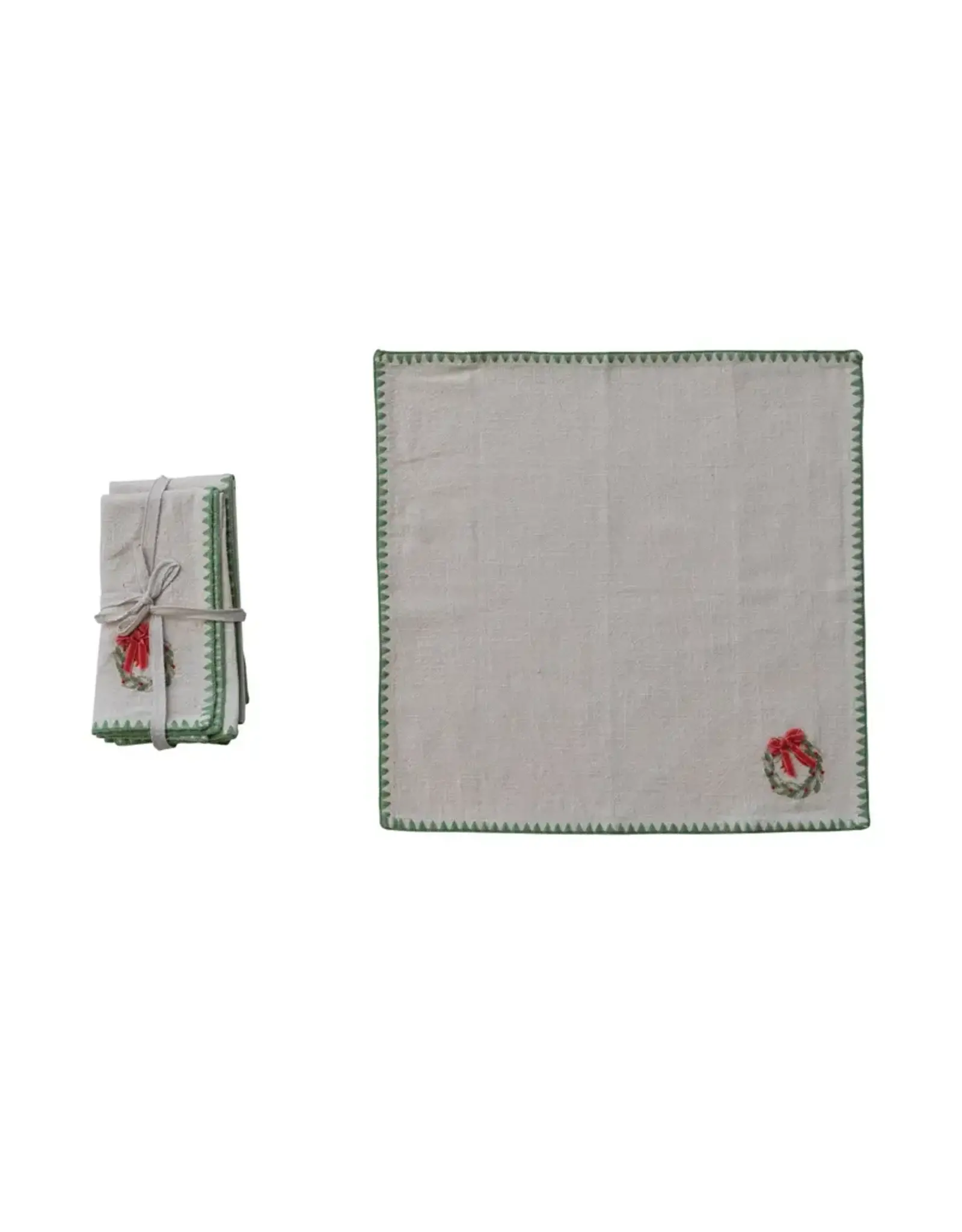 Napkins with Embroidered Wreath & Appliqued, Set of 4 XS8226