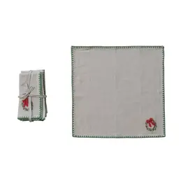 Napkins with Embroidered Wreath & Appliqued, Set of 4 XS8226