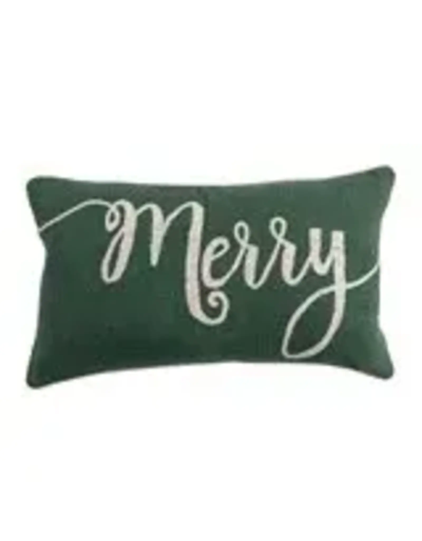 Slub Lumbar Pillow with Embroidered "Merry", Green & Natural  XS8976