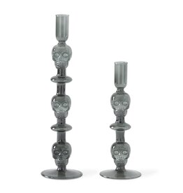 Gray Glass Skull Taper Candleholders  42530A