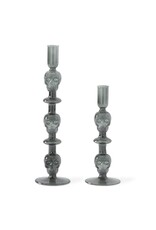Gray Glass Skull Taper Candleholders  42530A