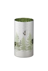 7.75 Inch White & Green Frosted Glass Deer 56375N-GR