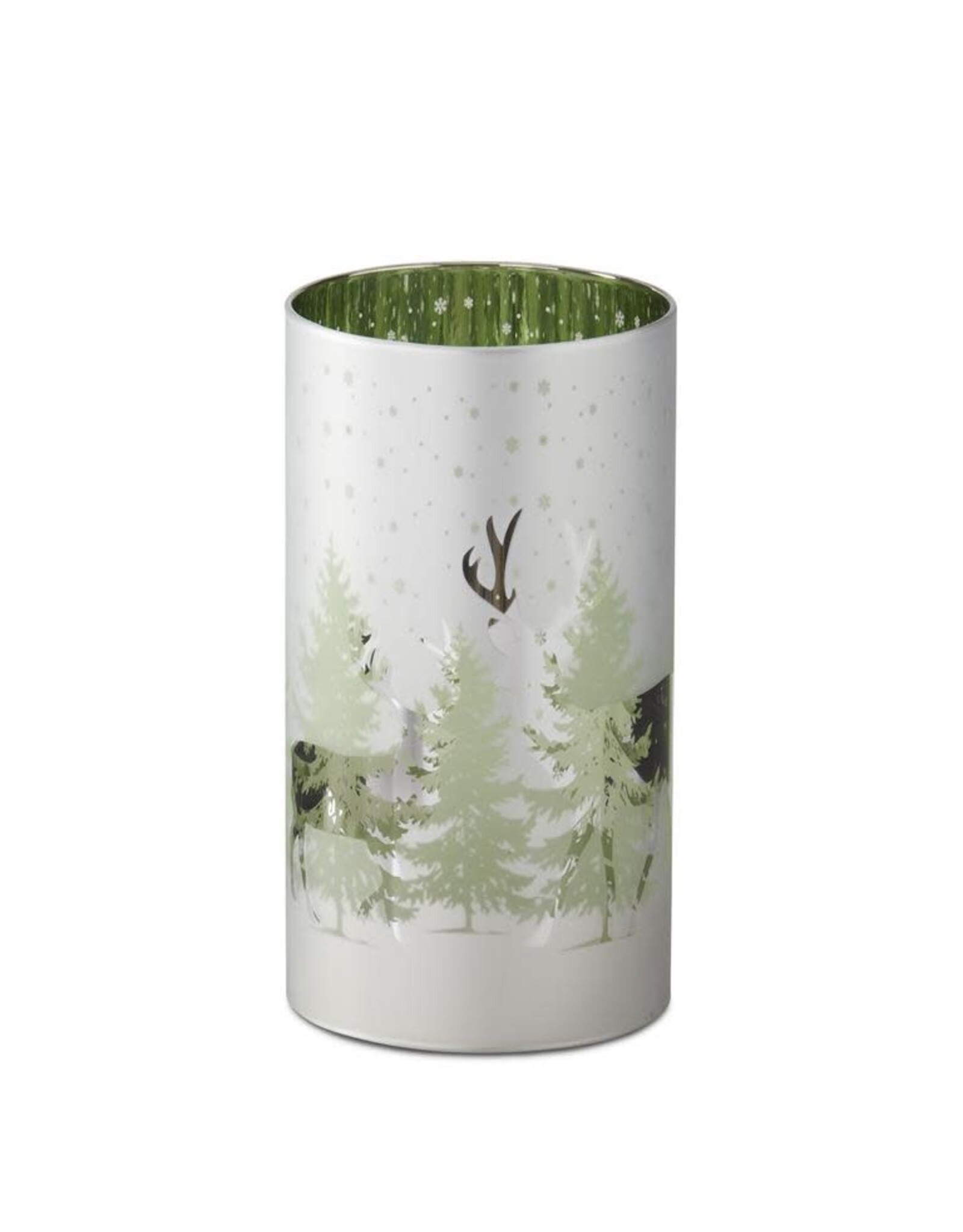 7.75 Inch White & Green Frosted Glass Deer 56375N-GR
