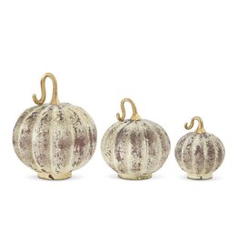 White & Tan Distressed Glass Pumpkins 42272A
