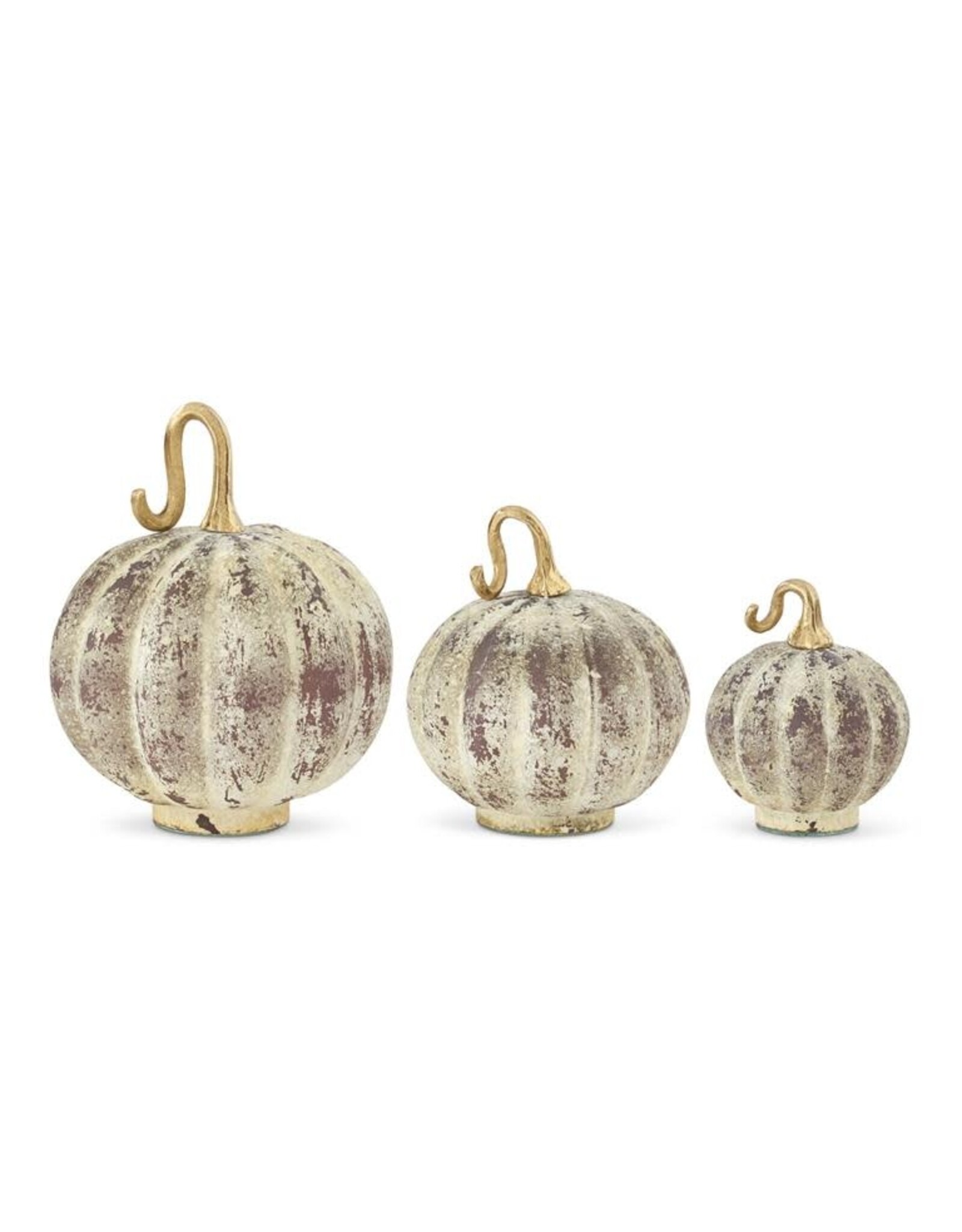 White & Tan Distressed Glass Pumpkins 42272A