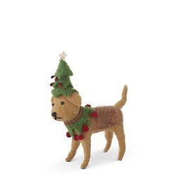 6 Inch Brown Wool Dog W/Tree Hat  Item #: 52033C