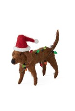7 " Wool Dachshund w/Red Hat & Lights  55607C