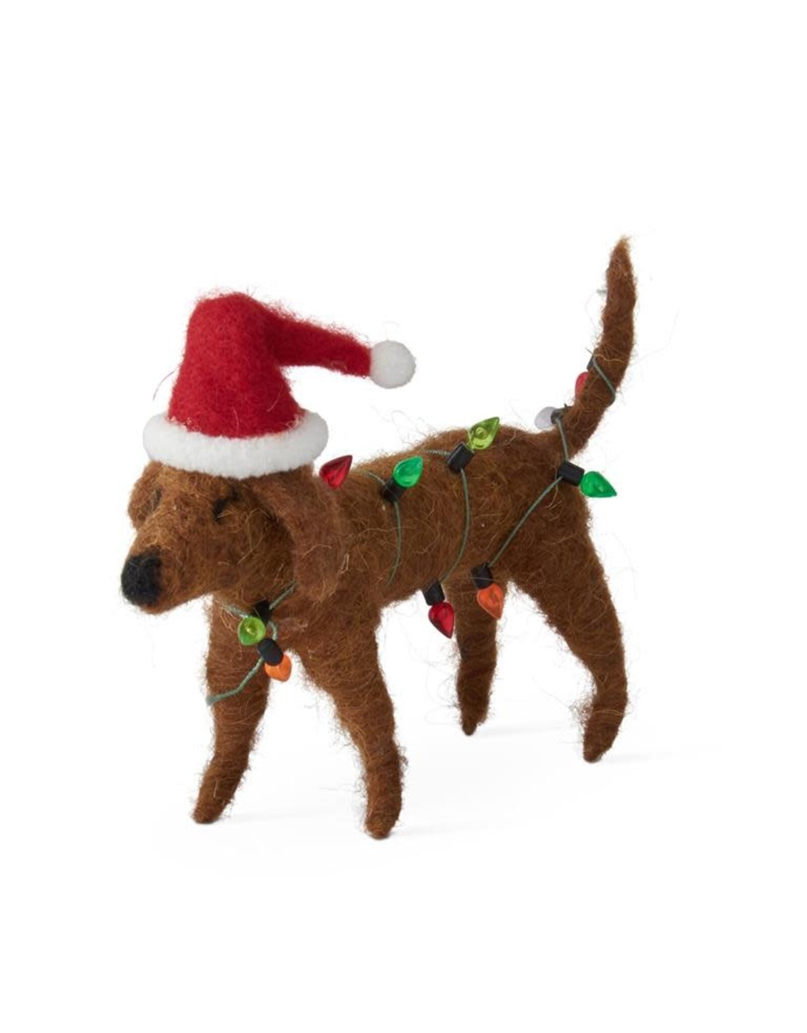 7 " Wool Dachshund w/Red Hat & Lights  55607C