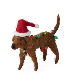 7 " Wool Dachshund w/Red Hat & Lights  55607C