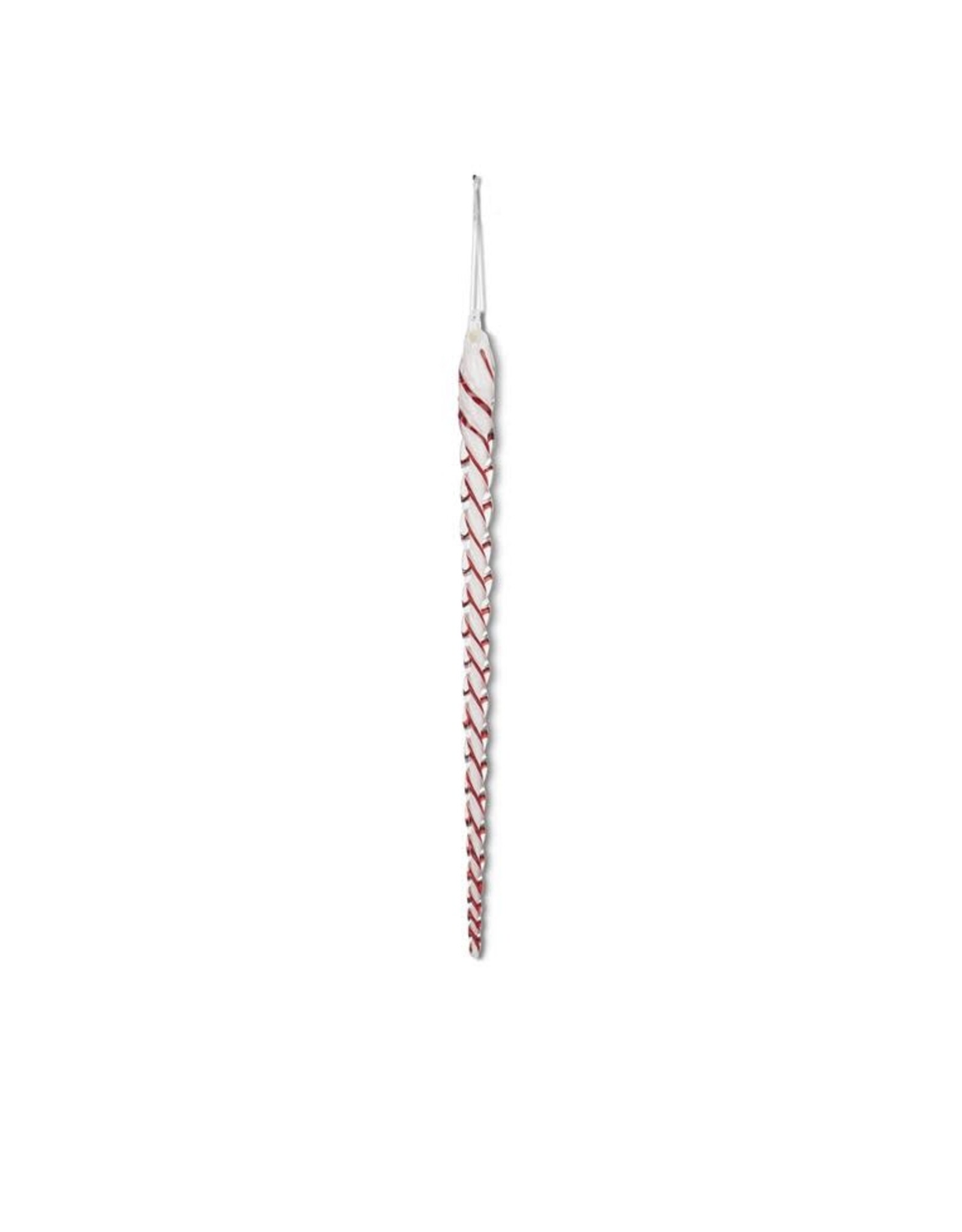 16"  White & Red Spiral Glass Icicle Ornament 55653B-RD