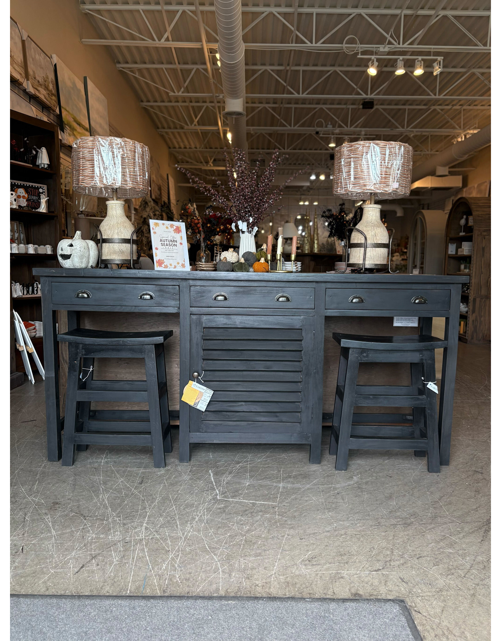 TAB259 Farmhouse Console w Stools 78.7x17.3x36.2"H