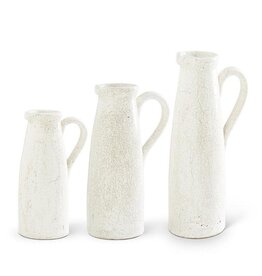 White Ceramic Crackled Pitcher 12346G