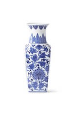 14 Inch Ceramic Blue & White Chinoiserie Square Vase 15299A