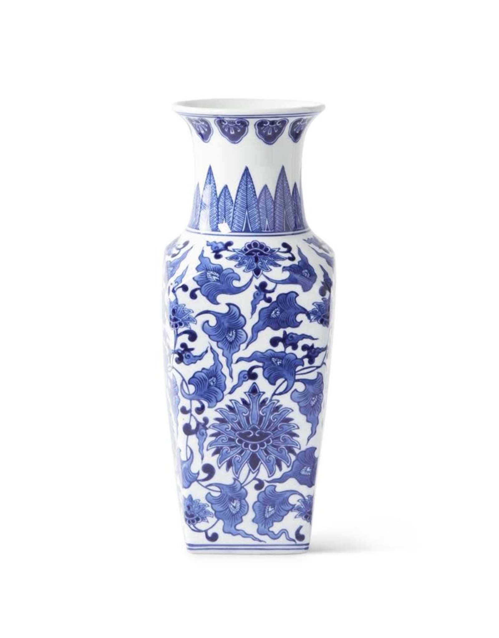 14 Inch Ceramic Blue & White Chinoiserie Square Vase 15299A