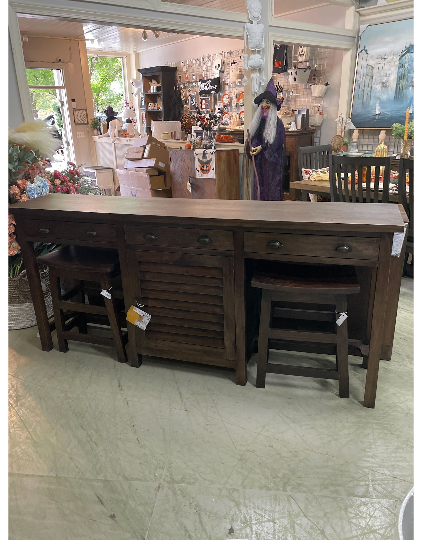 TAB259 Farmhouse Console w Stools 78.7x17.3x36.2"H