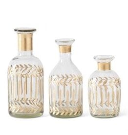 Gold Gilded Leaf Etched Clear Glass Vase 18109A