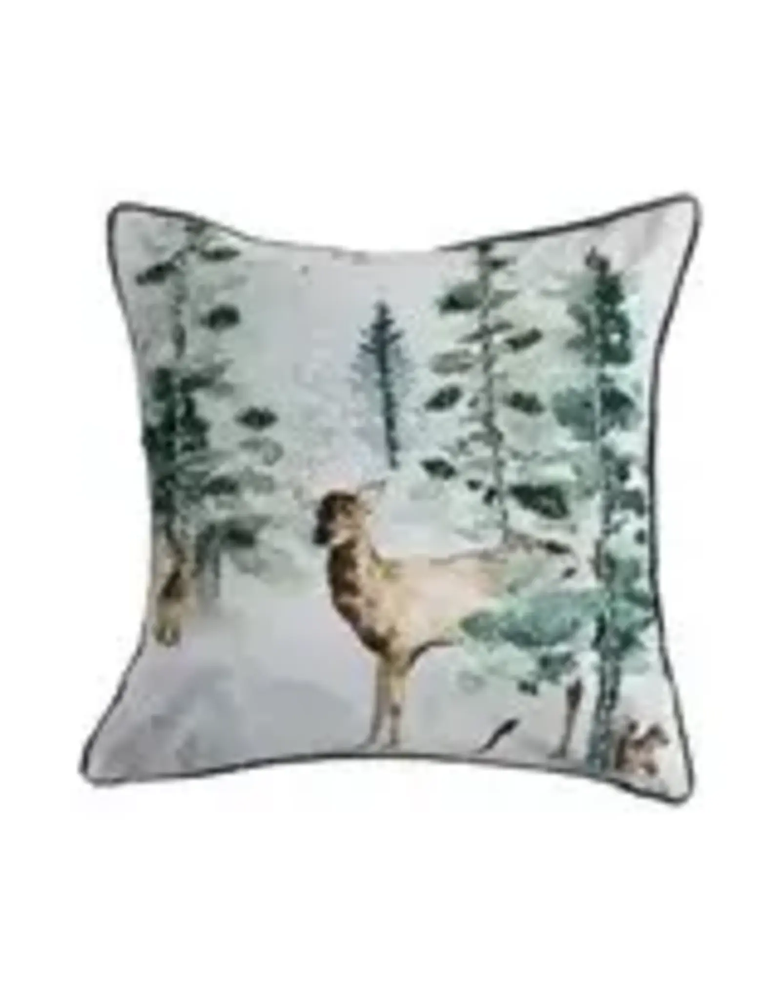 18" Square Cotton Velvet  Pillow w/ Pom Pom Trim XS8964