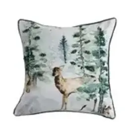 18" Square Cotton Velvet  Pillow w/ Pom Pom Trim XS8964