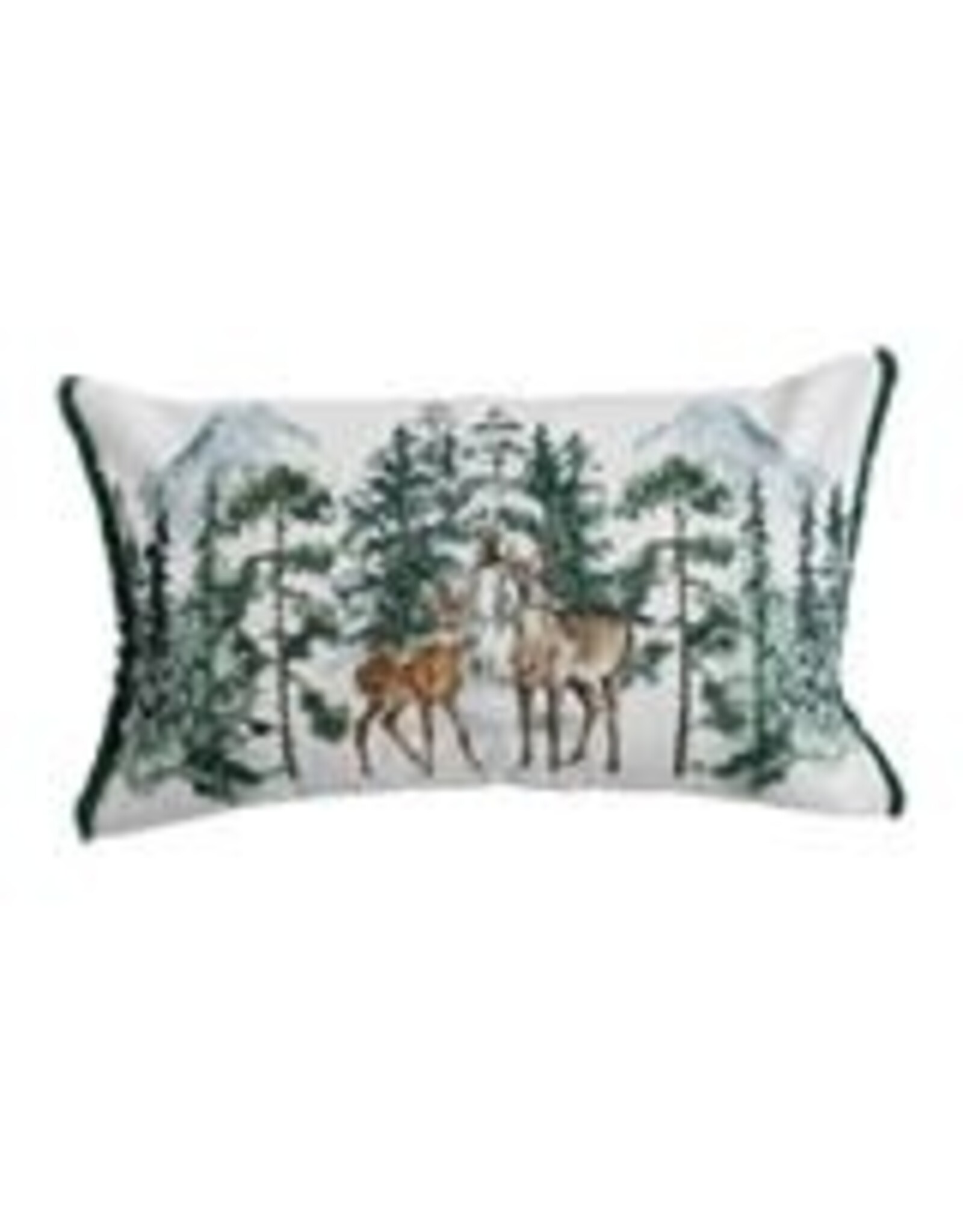 Velvet Lumbar Pillow w/ Woodland Deer  Embroidery & Fringe XS8965