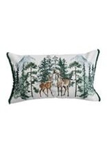 Velvet Lumbar Pillow w/ Woodland Deer  Embroidery & Fringe XS8965