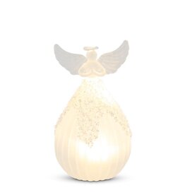 6.5 Inch Beaded Frosted Glass LED Angel w/Timer 54556C