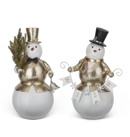 14.25 Inch Glittered Gold Coat Snowman 2 styles, each  55520A